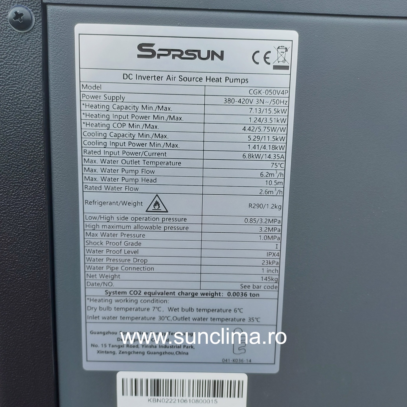 Pompă de căldură SPRSUN CAREL CGK-050V4P