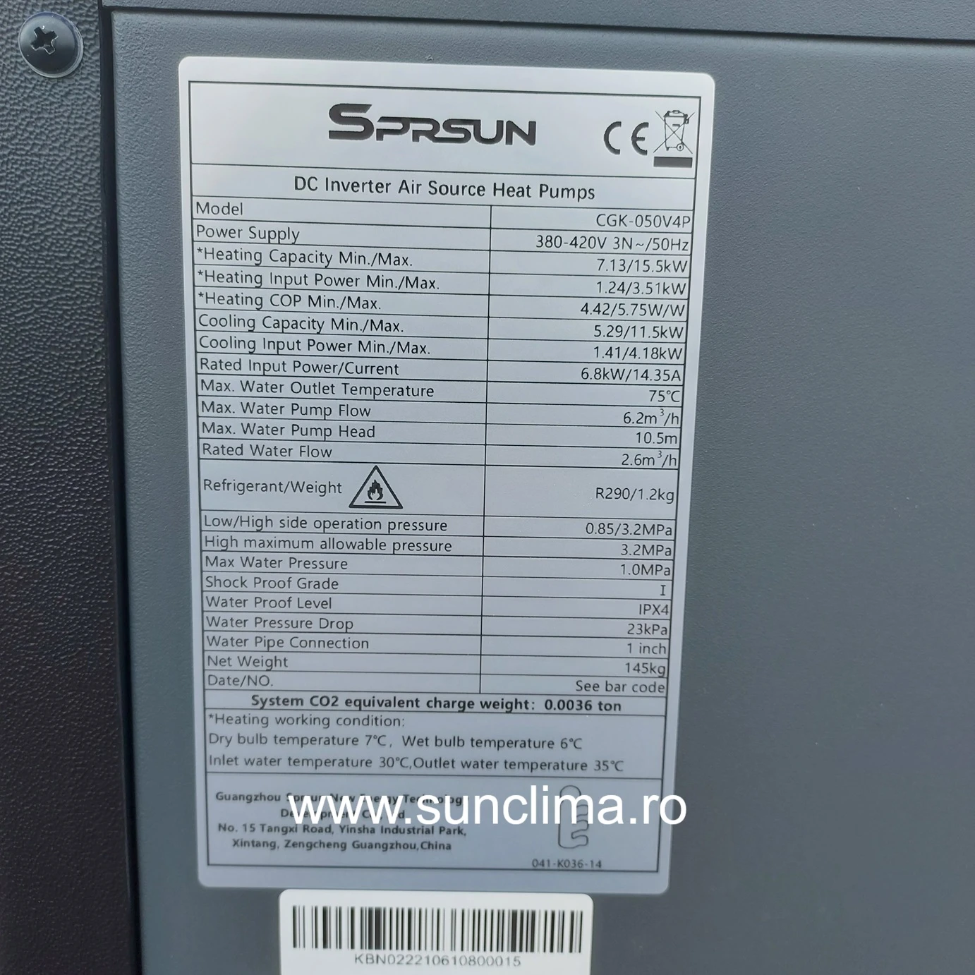 Pompă de căldură SPRSUN CAREL CGK-050V4P