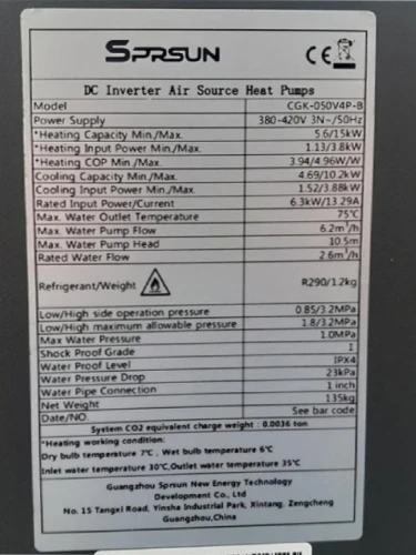 Pompă de căldură Sprsun R290